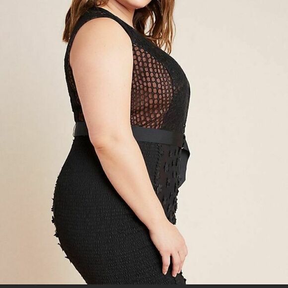 New Byron Lars Beauty Mark Black Floral Applique Lace Sheath Gisella Size 22 - Picture 10 of 16